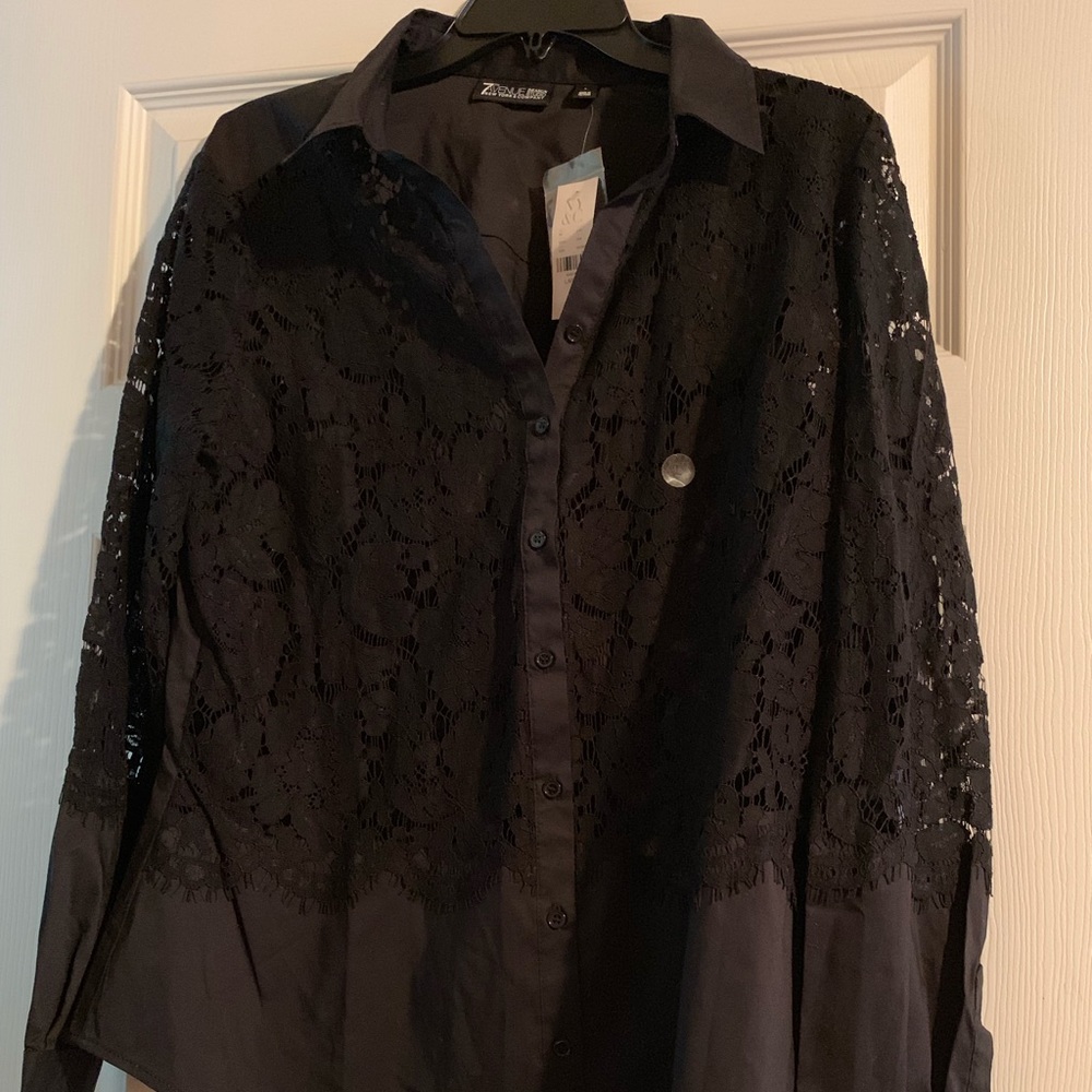 Shirt- Black Lace Button Down.